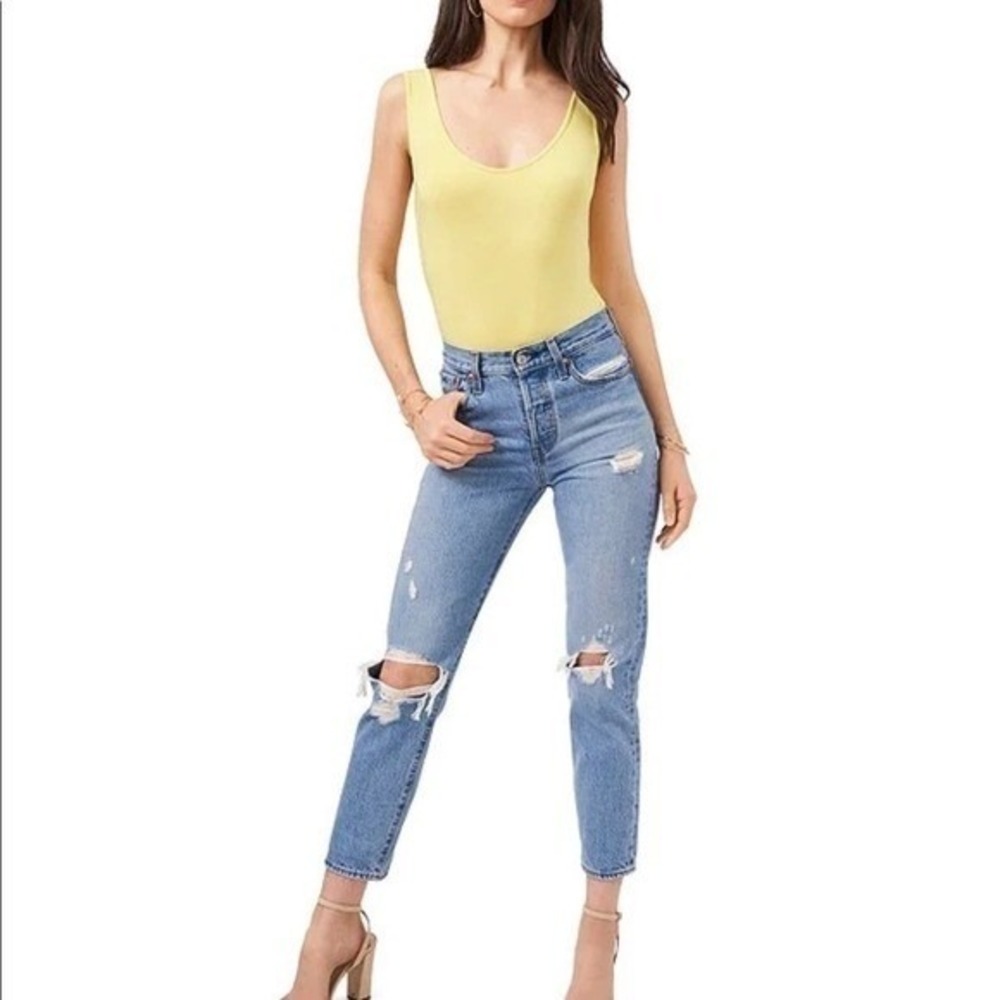 1.STATE Womens Sleeveless Scoop Neck Bodysuit Citrus Yellow 81114371C2 XS
